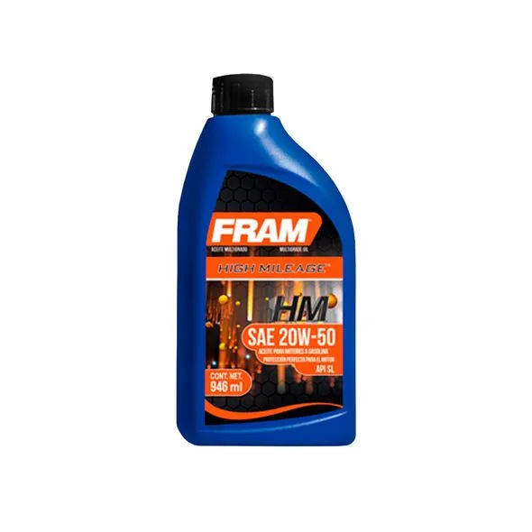 Aceite De Motor Mineral Alto Kilometraje 20W50 946 Mililitros